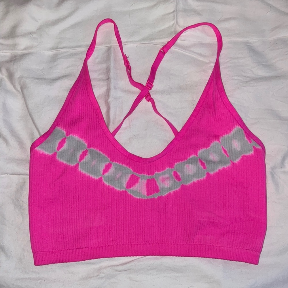 Aerie Pink and Gray Crop Top with Criss-Cross Straps